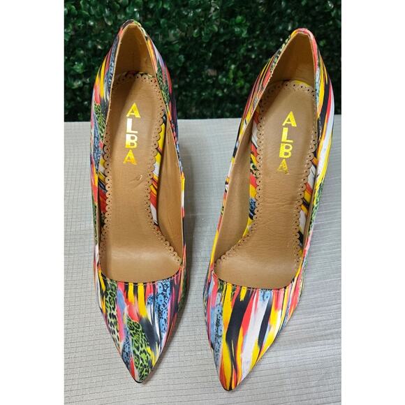 Alba Mixed Print Satin Pointed Toe Stiletto Pumps, Size 7, NWOT - Picture 3 of 5